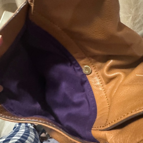 Brown Leather Crescent Shoulder Bag with Gold Accents - Picture 6 of 12